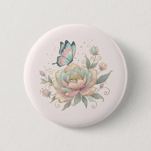 Magische Roos en Vlinder Pastel Ronde Button 5,7 Cm