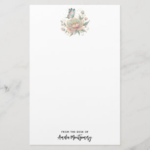 Magische Roos en Vlinder Pastelkleuren Briefpapier