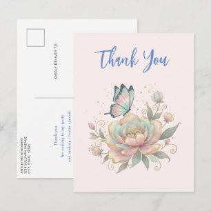 Magische Roos en Vlinder Pastelkleuren Dank Je Briefkaart