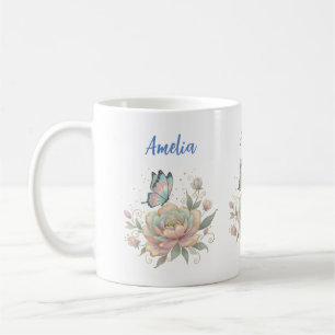 Magische Roos en Vlinder Pastelkleuren Koffiemok