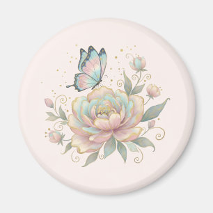 Magische Roos en Vlinder Pastelkleuren Magneet