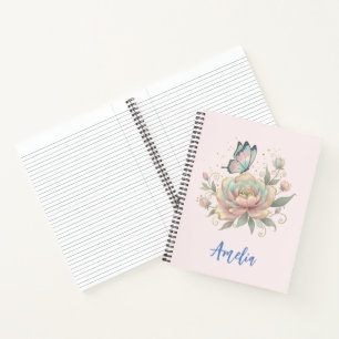 Magische Roos en Vlinder Pastelkleuren Notitieboek