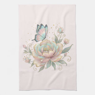 Magische Roos en Vlinder Pastelkleuren Theedoek