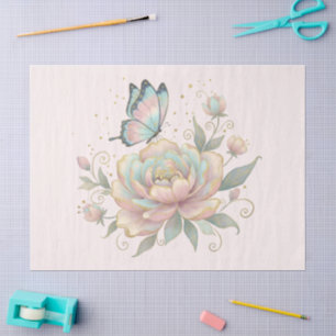 Magische Roos en Vlinder Pastelkleuren Tissuepapier