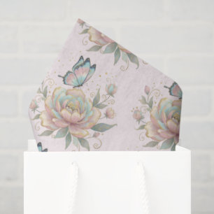 Magische Roos en Vlinderpatroon Pastelkleuren  Tissuepapier