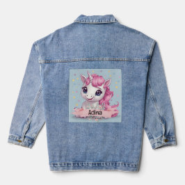 Magische Roze Baby Eenhoorn Stars Aangepaste Naam Denim Jacket