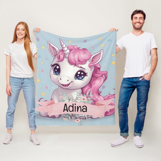 Magische Roze Baby Eenhoorn Stars Aangepaste Naam Fleece Deken (In situ)