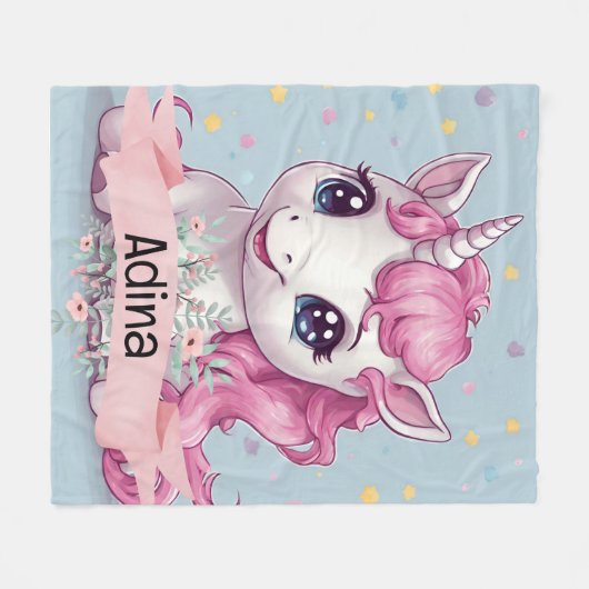 Magische Roze Baby Eenhoorn Stars Aangepaste Naam Fleece Deken (Voorkant (Horizontaal))