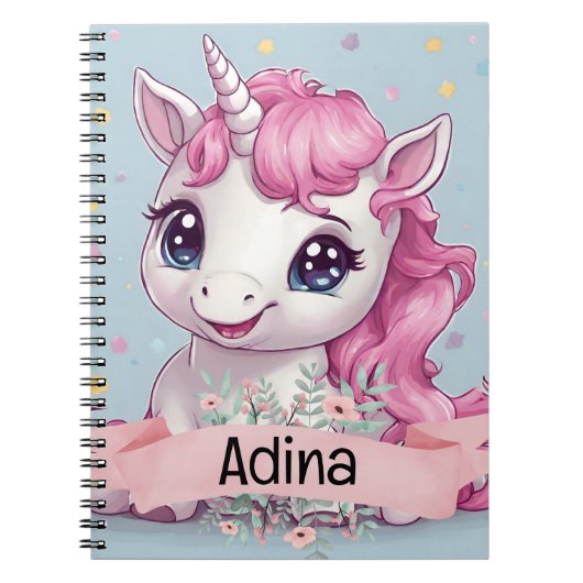 Magische Roze Baby Eenhoorn Stars Aangepaste Naam Notitieboek (Voorkant)