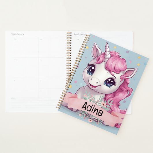 Magische Roze Baby Eenhoorn Stars Aangepaste Naam Planner (Display)
