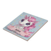 Magische Roze Baby Eenhoorn Stars Aangepaste Naam Tegeltje (Zijkant)