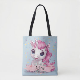 Magische Roze Baby Eenhoorn Stars Aangepaste Naam Tote Bag