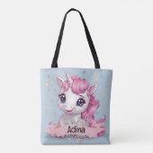 Magische Roze Baby Eenhoorn Stars Aangepaste Naam Tote Bag (Achterkant)