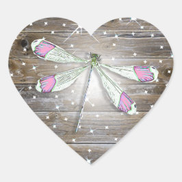 Magische Roze Dragonfly Sparkles Hart Sticker