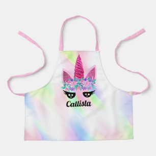 Magische Roze Eenhoorn Bloemen Glitter Naam Schort