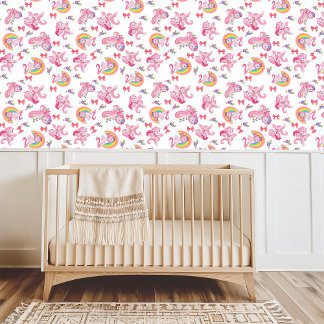 Magische Roze Eenhoorn Meisje Rainbow Behang