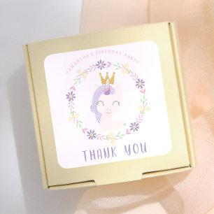 Magische Roze Eenhoorn Prinses   Verjaardag Bedank Vierkante Sticker