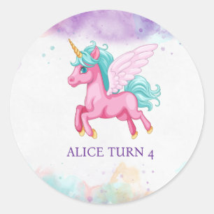 Magische Roze Eenhoorn Regenboog Verjaardagsfeestj Ronde Sticker