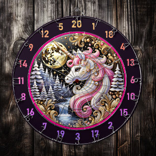 Magische Roze Eenhoorn Staan In Maanlicht Dartbord