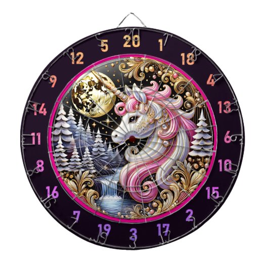 Magische Roze Eenhoorn Staan In Maanlicht Dartbord (Voorkant)