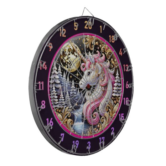 Magische Roze Eenhoorn Staan In Maanlicht Dartbord (Voorkant Links)
