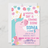 Magische Roze Eenhoorn Verjaardag Uitnodiging Rain (Voorkant)