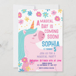 Magische Roze Eenhoorn Verjaardag Uitnodiging Rain
