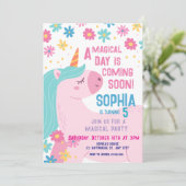 Magische Roze Eenhoorn Verjaardag Uitnodiging Rain (Staand voorkant)