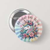 Magische Roze en Gouden Eenhoorn en Bloemen Ronde Button 5,7 Cm (Voorkant /achterkant)