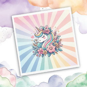 Magische Roze en Gouden Eenhoorn en Bloemen Servet