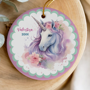 Magische Roze Fantasievolle Eenhoorn Meisje Aanden Keramisch Ornament