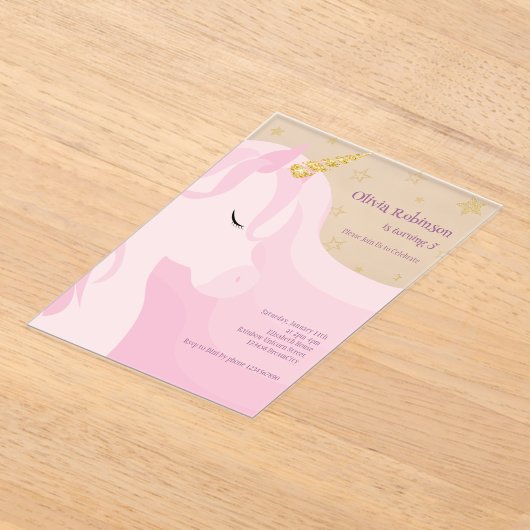 Magische Roze Gouden Eenhoorn Verjaardag Acryl Uitnodigingen (Laagn)