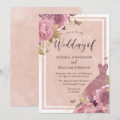 Magische Roze Jurk & Bloem Bruiloft Kaart (Voorkant / Achterkant)