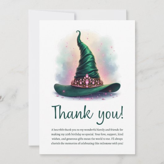 Magische roze kroon en groene heks Pet verjaardag Bedankkaart (Voorkant)