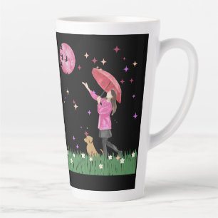 Magische Roze Maan & Hond Wandelen Waterverf Latte Mok