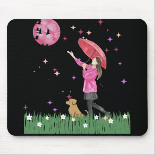 Magische Roze Maan & Hond Wandeling Watercolor Mui Muismat