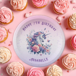 Magische Roze Paarse Eenhoorn Meisjes Verjaardag Papieren Bordje