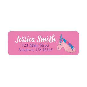 Magische roze Paarse hoorn Unicorn Horse Mythical Etiket