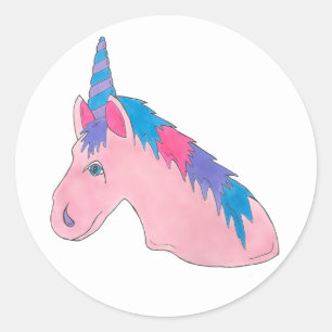 Magische roze Paarse hoorn Unicorn Horse Mythical Ronde Sticker