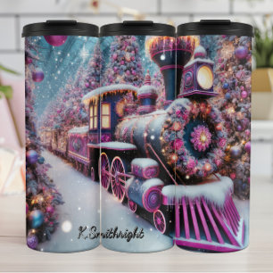 Magische Roze Paarse Kerst Trein Wonderland Thermosbeker