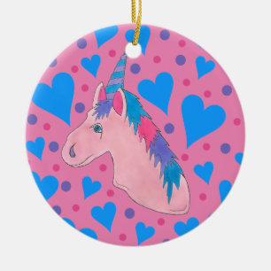Magische roze Paarse mythische paarden Unicorn Pri Keramisch Ornament