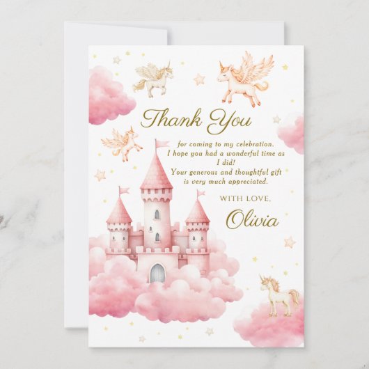 Magische roze prinses baby meisje dank u bedankkaart (Voorkant)