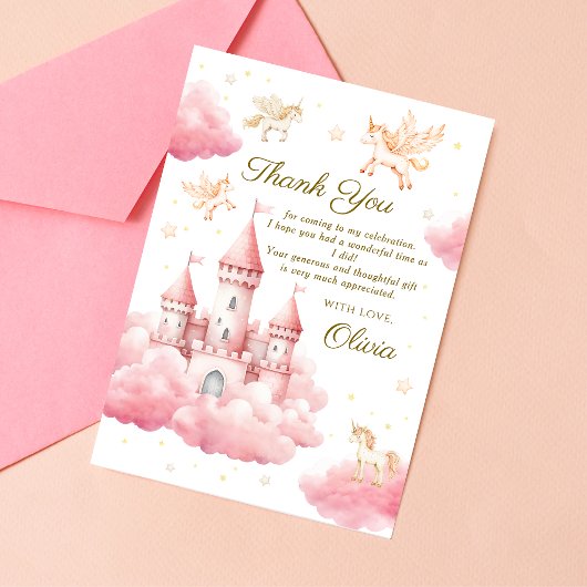 Magische roze prinses baby meisje dank u bedankkaart