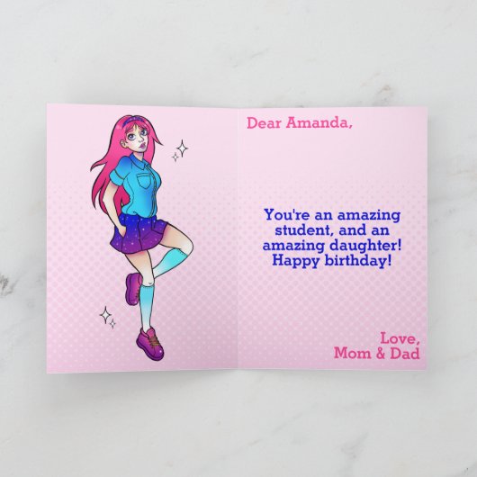 Magische Roze Sparkle School Meisje 14e verjaardag Kaart (Binnen)