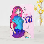 Magische Roze Sparkle School Meisje 14e verjaardag Kaart (Gele Bloem)