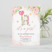 Magische roze unicorn baby shower kaart (Staand voorkant)