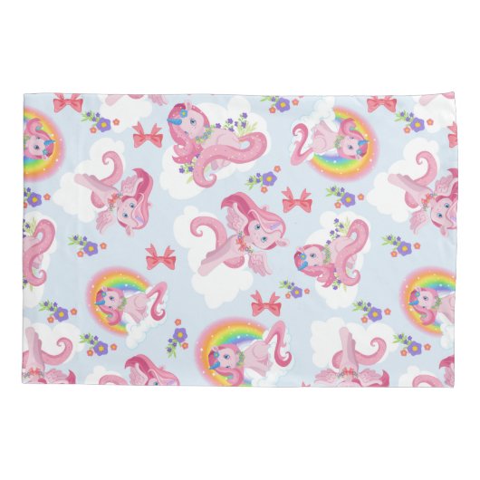 Magische roze Unicorn Girly Rainbow Flower Kussensloop (Achterkant)