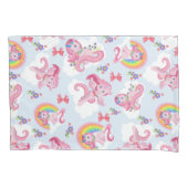 Magische roze Unicorn Girly Rainbow Flower Kussensloop (Voorkant)