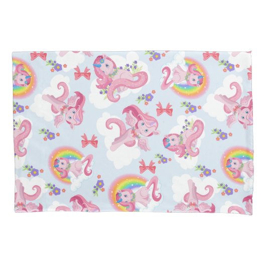 Magische roze Unicorn Girly Rainbow Flower Kussensloop (Voorkant)