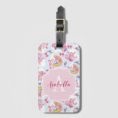 Magische roze Unicorn Girly Rainbow Monogram Bagagelabel (Voorkant (verticaal))